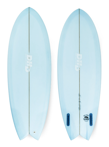 DHD Mini Twin surfboard in blue color