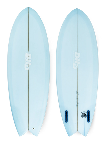 DHD Mini Twin surfboard in blue color